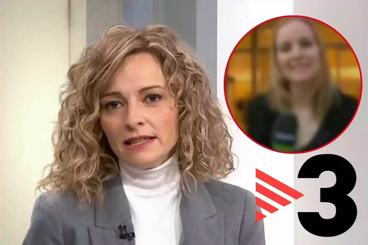 Cristina Riba parlant davant de la càmera, amb un requadre circular a la cantonada superior dreta mostrant-hi desenfocada i el logotip de TV3 a la cantonada inferior dreta.