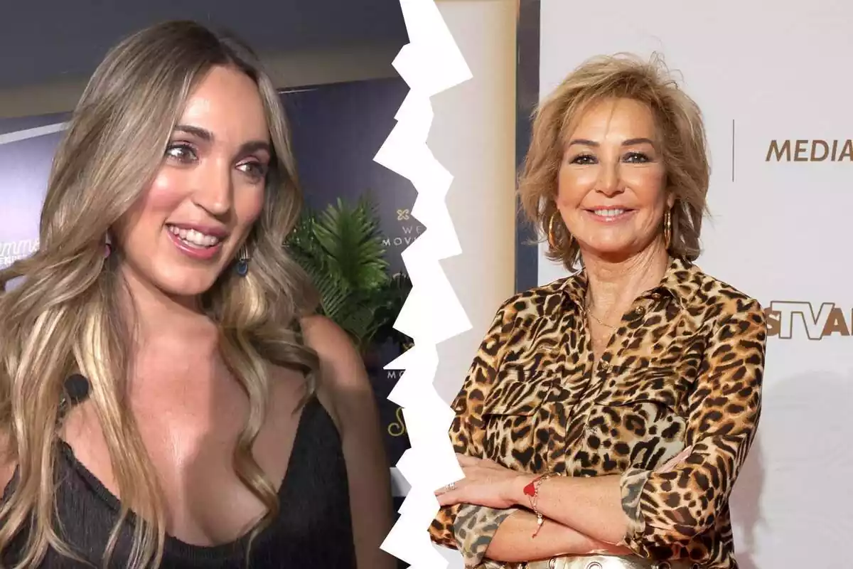 Muntatge de Marta Riesco i Ana Rosa cara a cara, la primera en una entrevista i Ana Rosa posant en un photocall, les dues vestides de gala i somrient