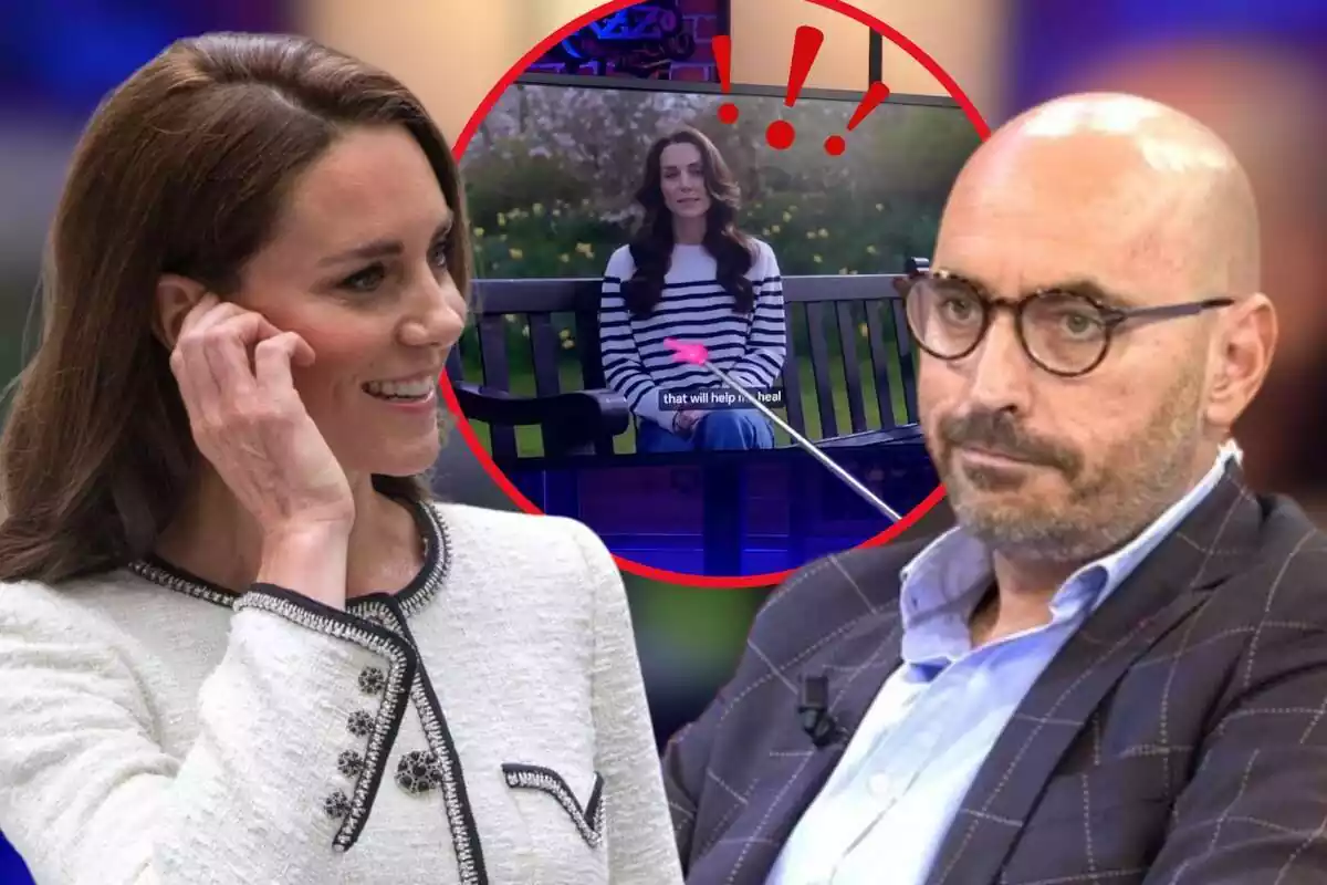 Muntatge de Diego Arrabal al costat de Kate Middleton i una captura del vídeo de la princesa de Gal·les