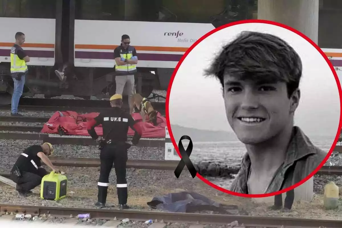 Muntatge de fotos de la policia treballant en l'aixecament del cadàver a Santa Justa i al costat una imatge d'Álvaro Prieto somrient