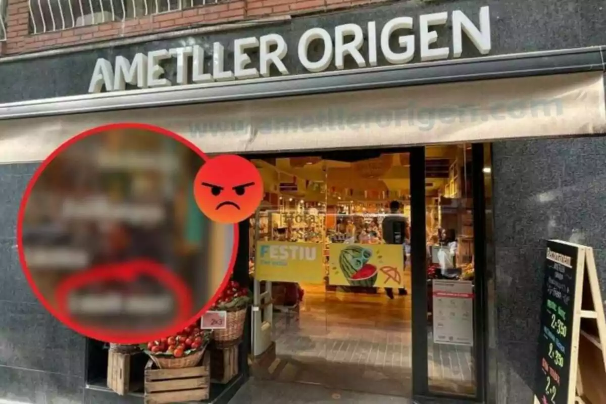 Muntatge de fotos Ametller Origen i un emoji enfadat