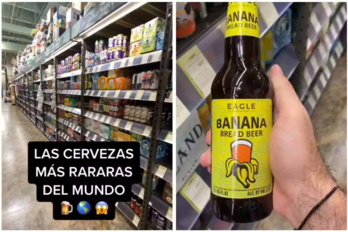 Muntatge de fotos de la captura d'un vídeo de l'usuari de TikTok @Sisomosbessons on mostren les cerveses més rares del món