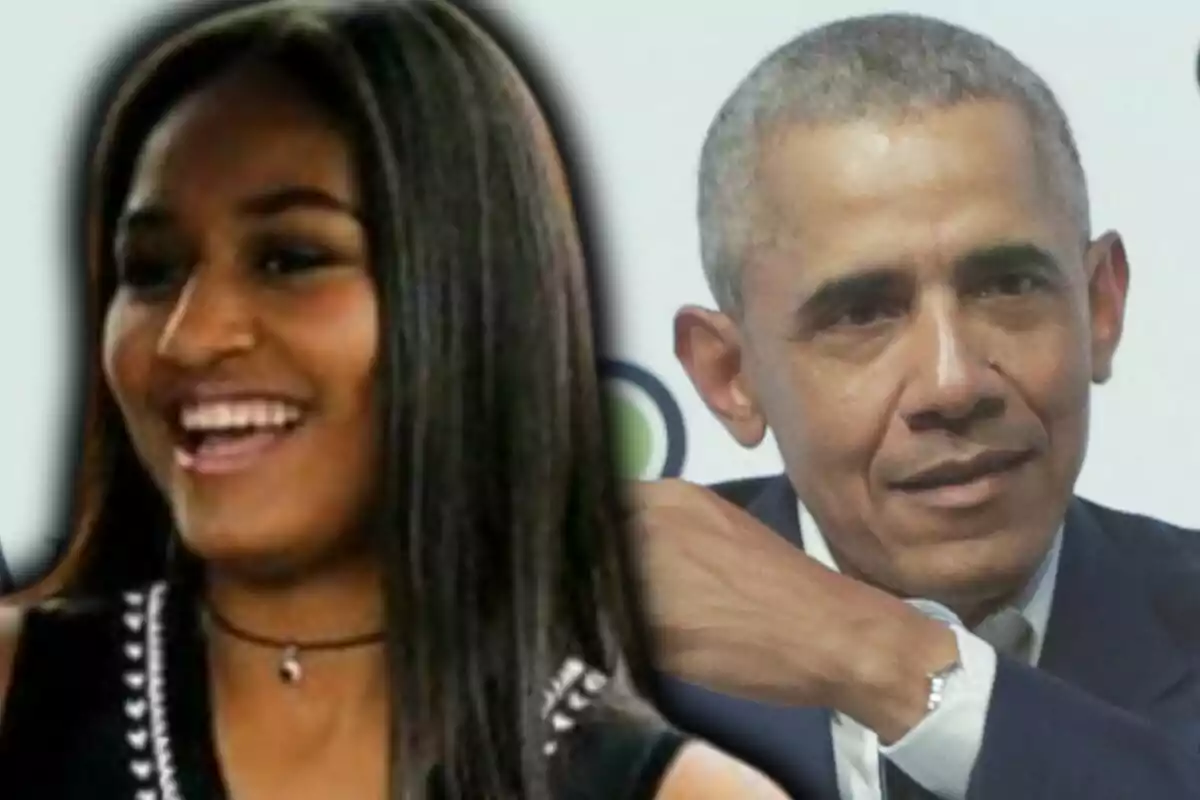 Close-up photo montage of Barack Obama and his daughter, Sasha Obama.