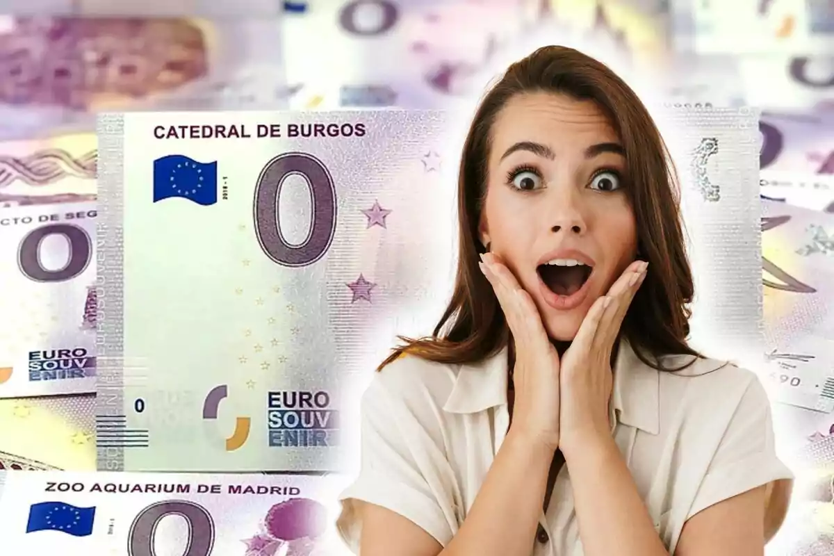 Muntatge de fotos de persona sorpresa i de fons una imatge d'un bitllet de 0 euros