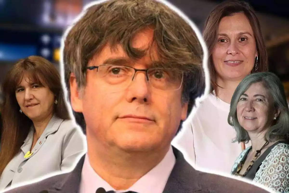 Muntatge de fotos de primer pla de Carles Puigdemont, Laura Borràs, Meritxell Serret i Dolors Feliu