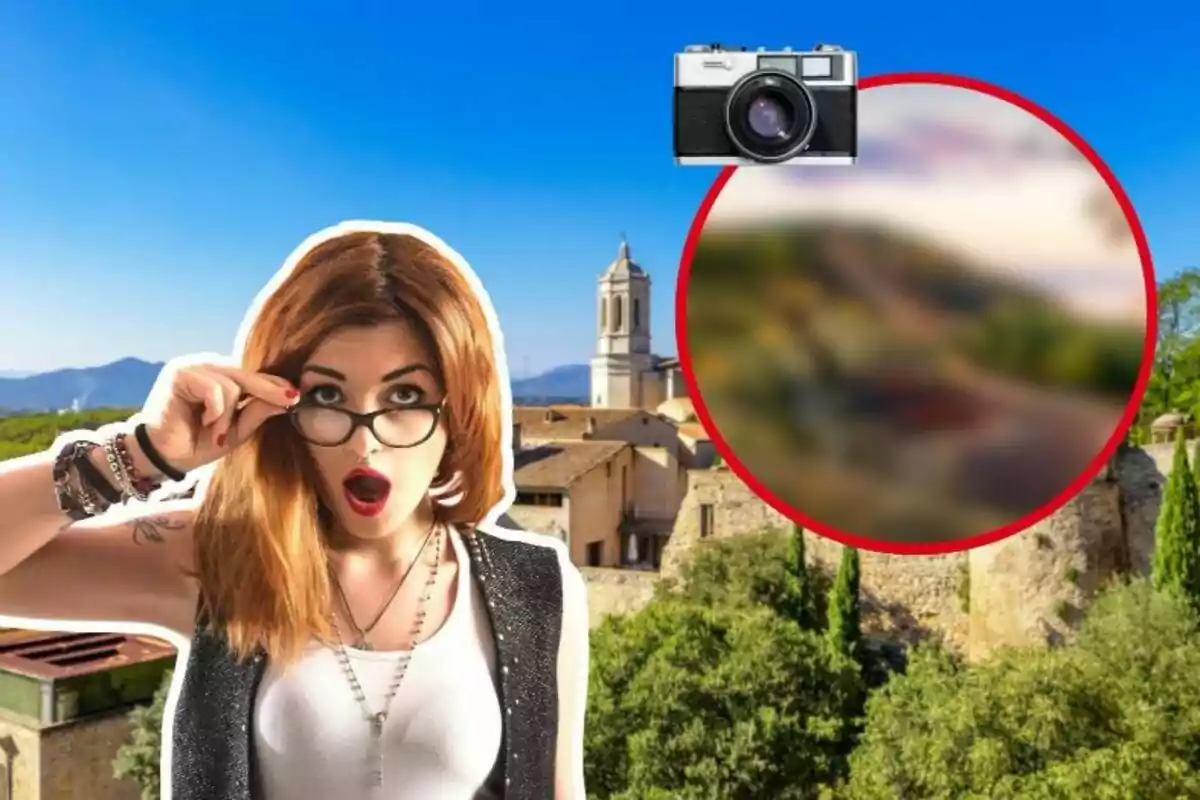 Muntatge de fotos de Girona, una imatge desenfocada, una persona sorpresa i una càmera