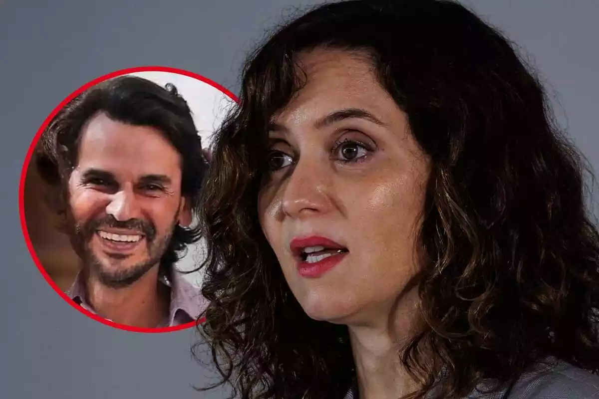 Muntatge de fotos d'Isabel Díaz Ayuso, amb cara seriosa, i al costat, una imatge d'Alberto González, la seva parella, amb rostre somrient