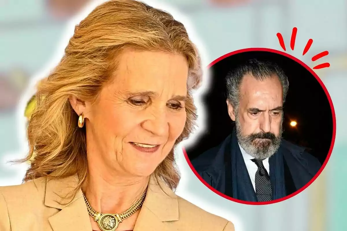 Muntatge de fotos de primer pla de Jaume de Marichalar seriós i la infanta Elena amb rostre mig somrient