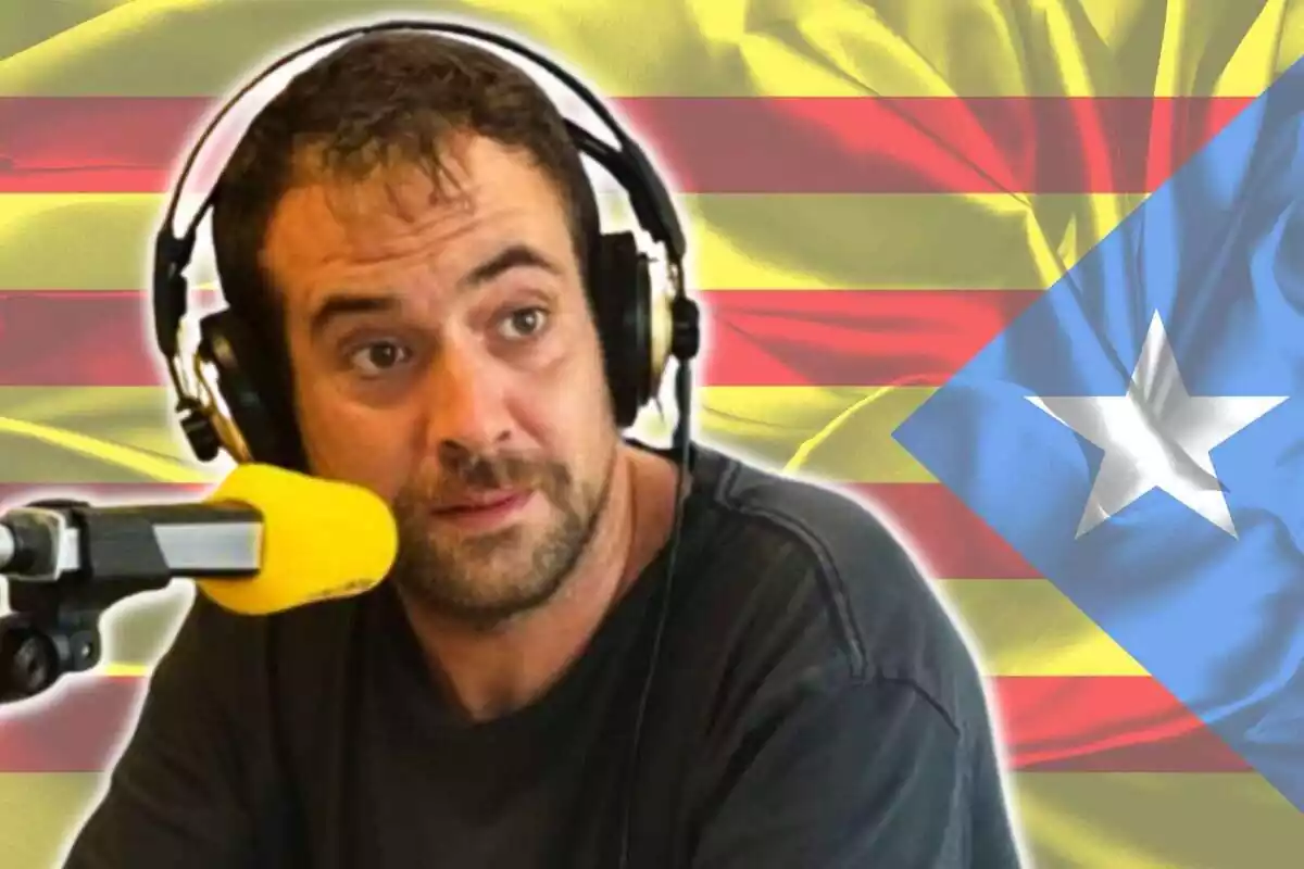 Muntatge de fotos de Joel Díaz, de Catalunya Ràdio, amb una estelada de fons