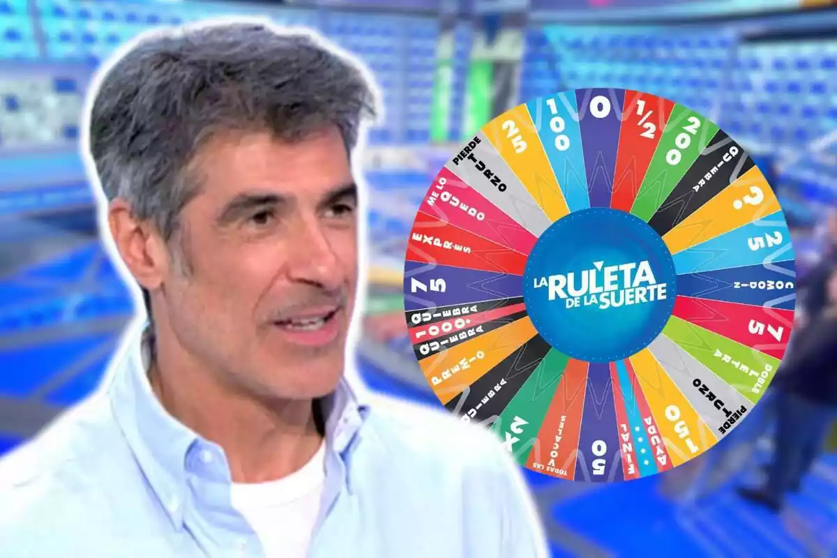 Muntatge de fotos de Jorge Fernández amb rostre neutre i, al costat, el logotip del programa 'La Ruleta de la Suerte'