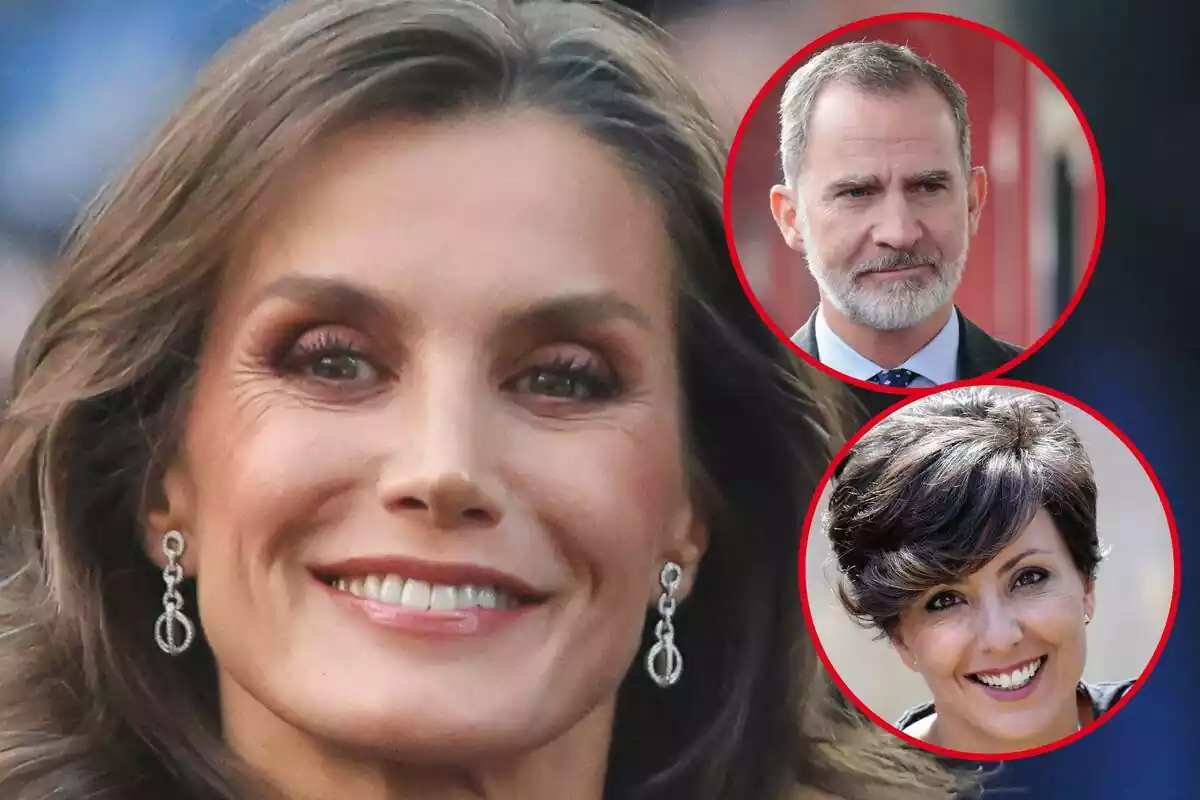 Muntatge de fotos de la Reina Letizia, Sonsoles Ónega i el Rei Felip, tots somrients en un primer pla