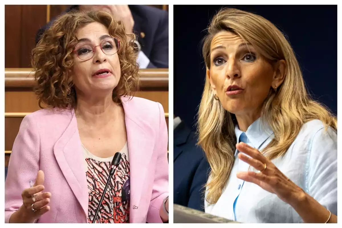 Muntatge de fotos de pla mitjà de María Jesús Montero i Yolanda Díaz, ambdues amb rostre neutre. Muntatge de fotos de pla mitjà de María Jesús Montero i Yolanda Díaz, ambdues amb rostre neutre.