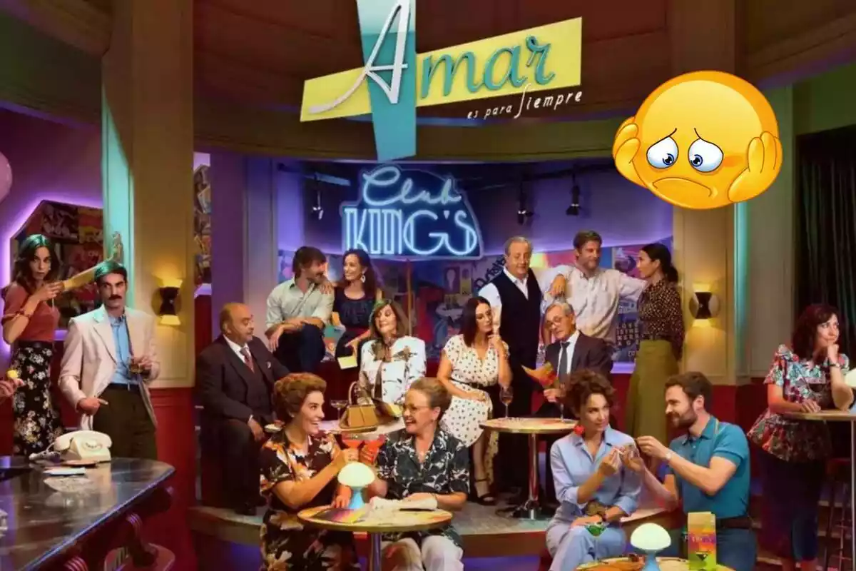 Cartell promocional de la sèrie 'Amar es para siempre' amb un emoji de preocupació al costat