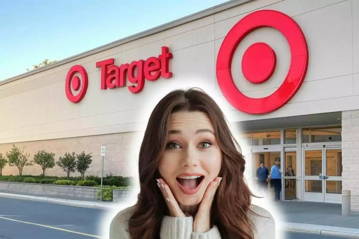 Woman surprised in front of a Target store.