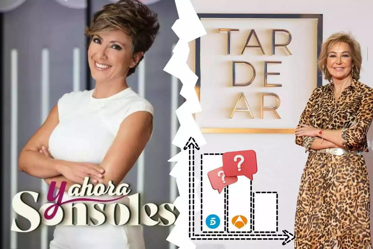 Muntatge de fotos de la foto promocional del programa 'Y ahora Sonsoles' d'Antena 3 i del programa 'TardeAR' de Telecinco