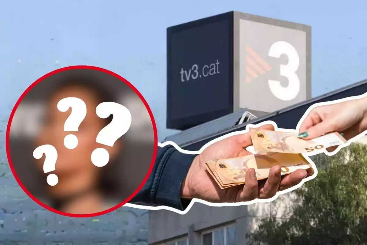 Muntatge de fotos de les instal·lacions de TV3 i, al costat, una imatge amb interrogants i unes mans subjectant diners