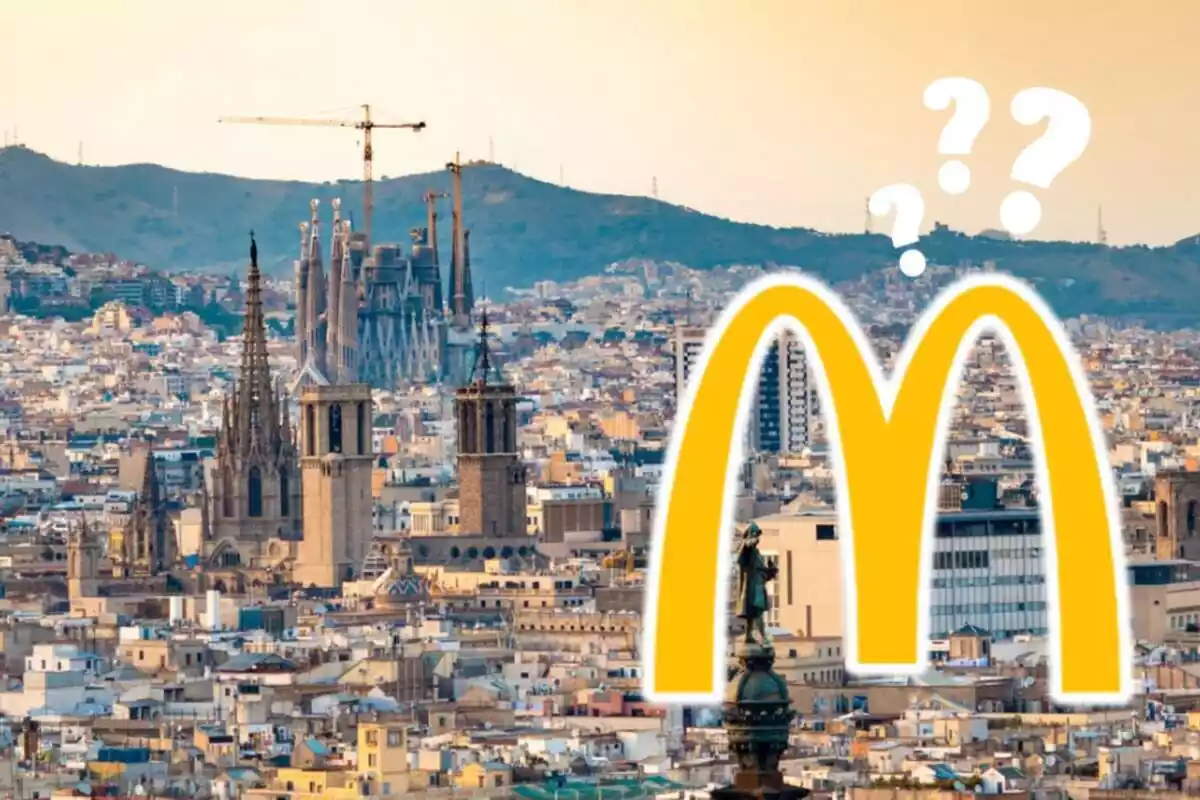 Muntatge de fotos d'un plànol general de Barcelona i al costat el logotip de McDonald's amb interrogants