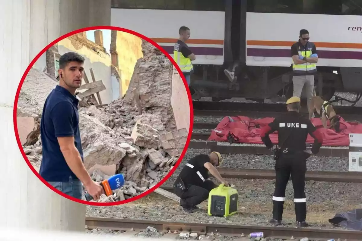 Muntatge de fotos d'Alberto Catalán i la policia aixecant el cadàver d'Álvaro Prieto a Santa Justa (Sevilla)