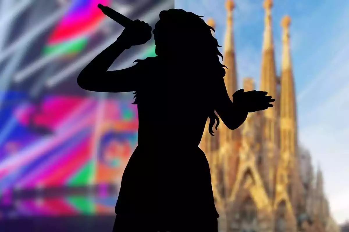 Muntatge de fotos d'una silueta d'una cantant i de fons una imatge del plató d''Operación Triunfo' i de la Sagrada Família de Barcelona