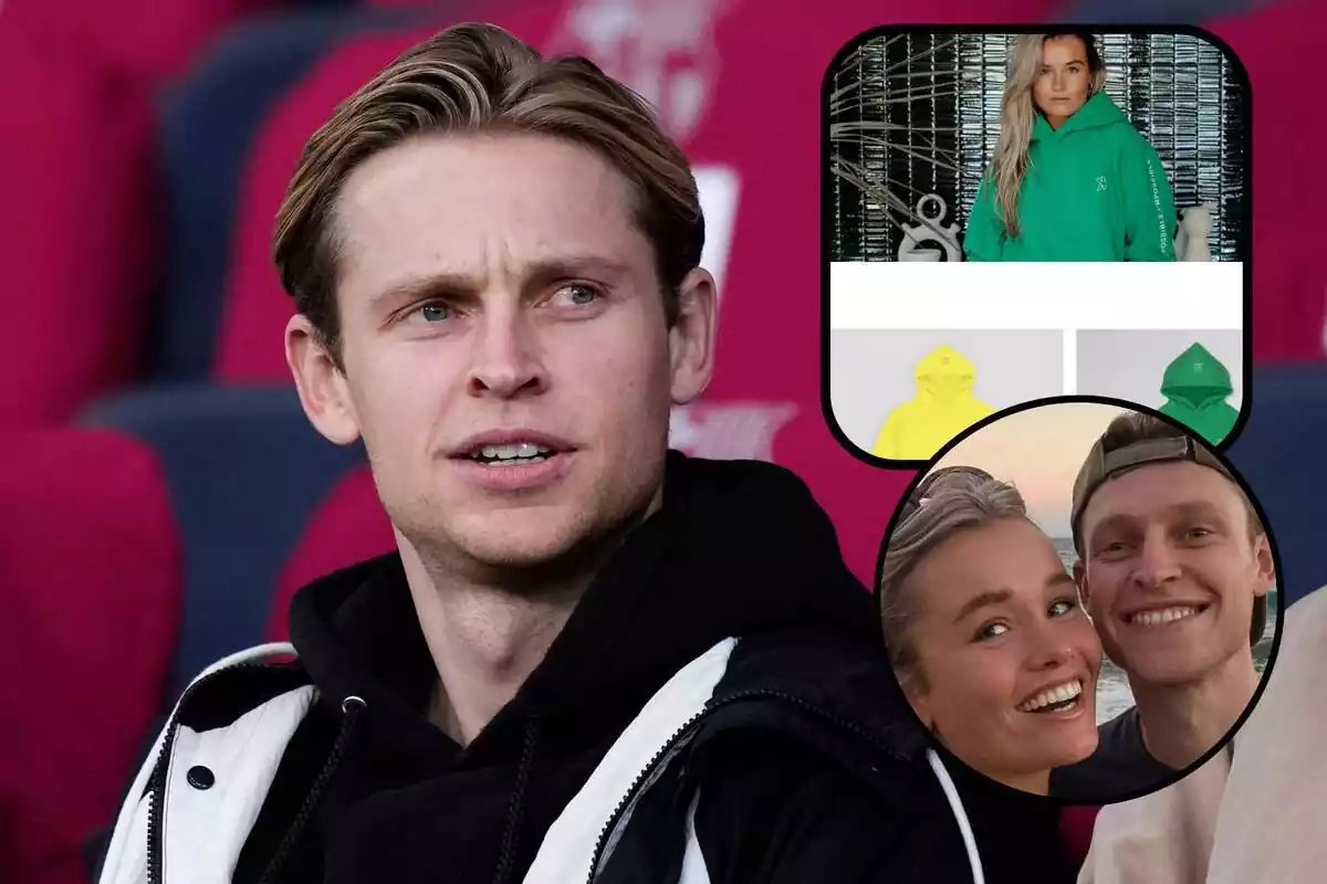 Muntatge de Frenkie de Jong amb una captura de la web de la seva xicota Mikky Kiemeney i una imatge de la parella