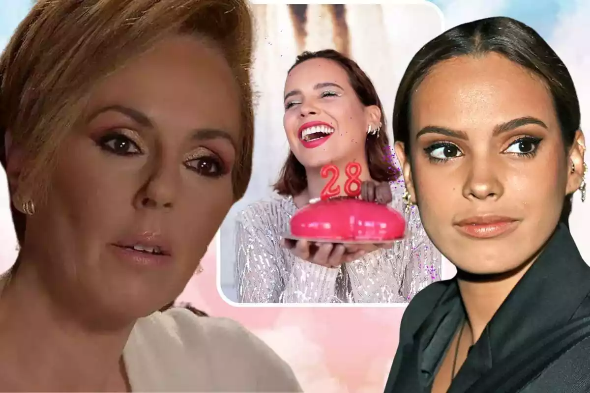 Muntatge de Gloria Camila Ortega amb Rocío Carrasco i una captura del vídeo amb què celebra el seu aniversari