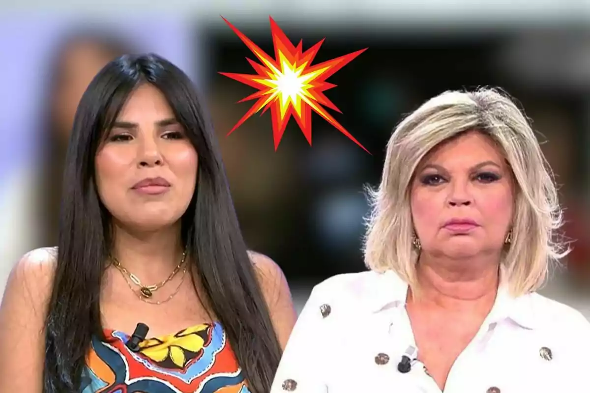 Dues dones amb expressions serioses en un programa de televisió, amb gràfic d'explosió entre elles.