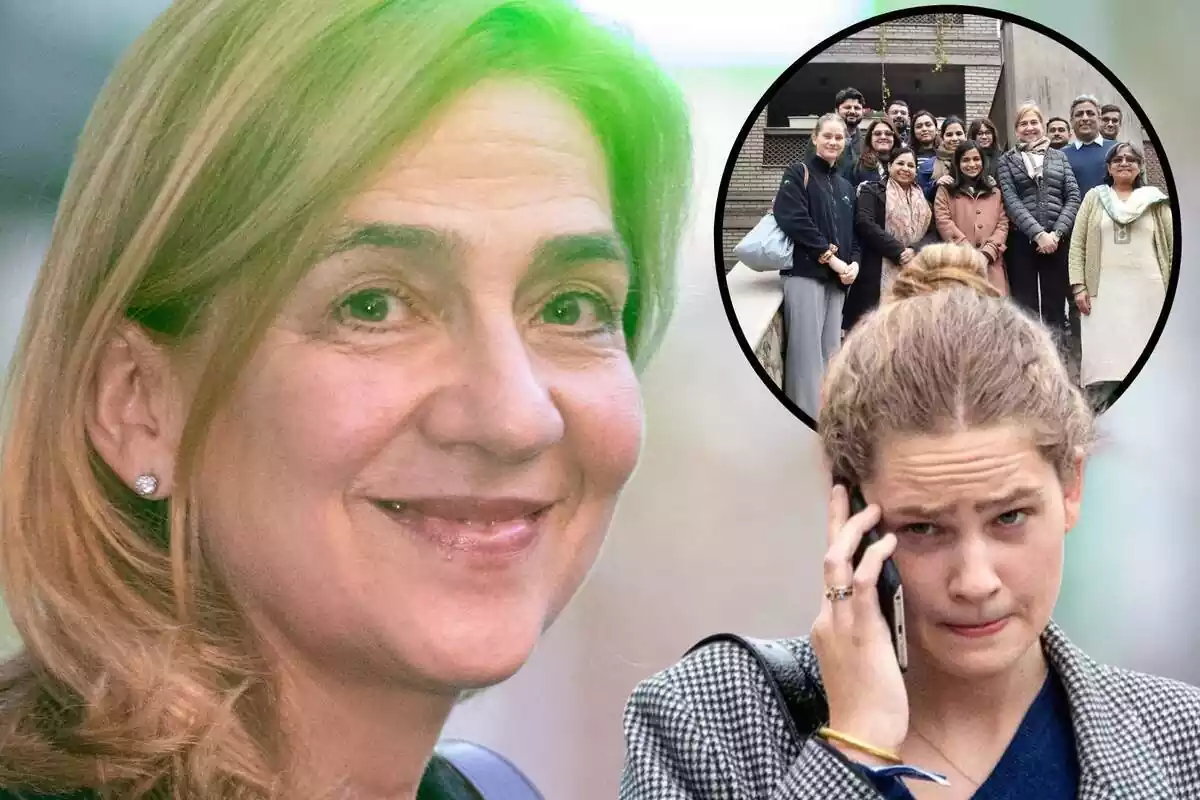 Muntatge de la infanta Cristina amb la seva filla Irene Urdangarin amb una imatge de totes dues a l'Índia