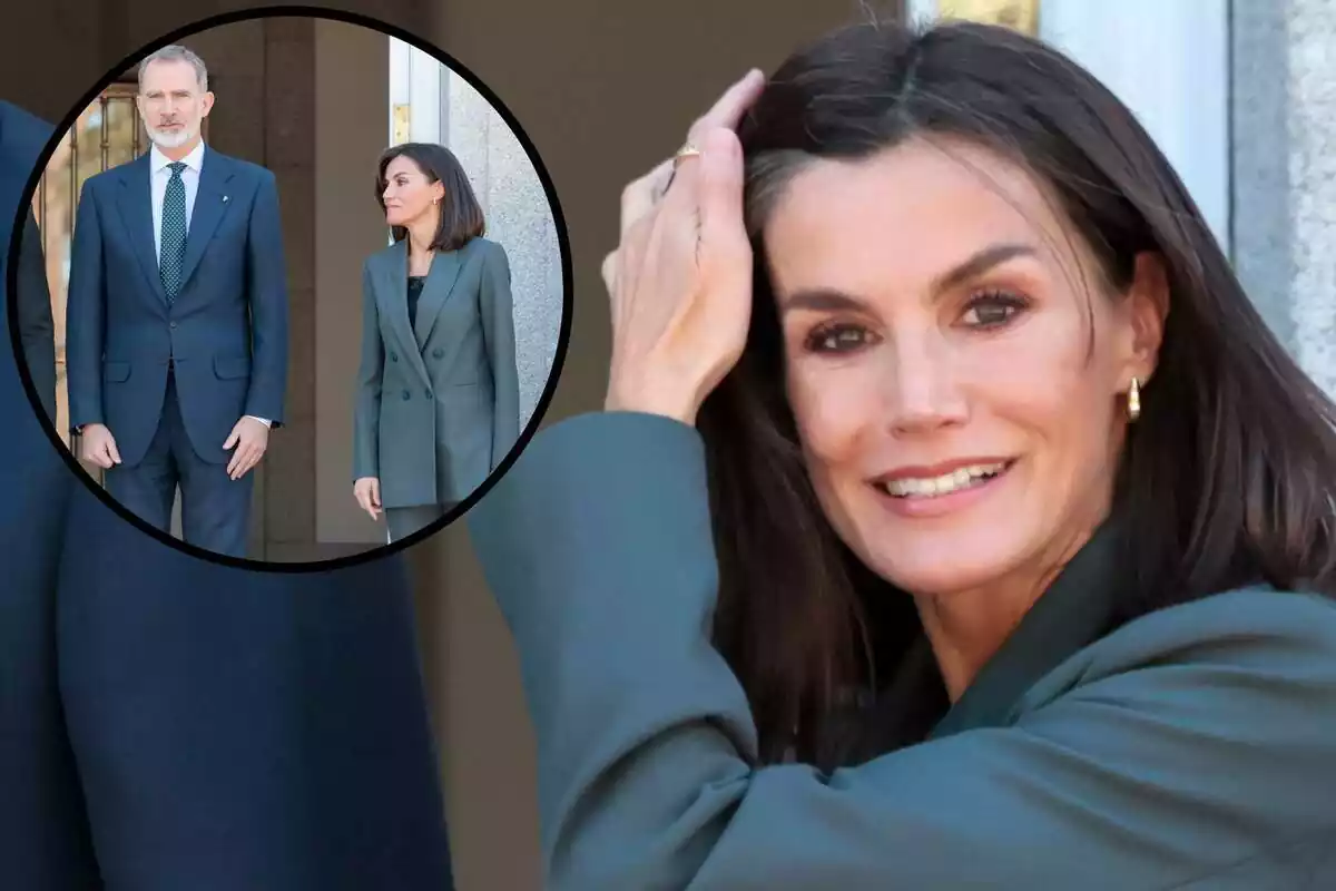 Muntatge de la reina Letizia amb el seu nou look i una imatge seva al costat de Felip VI