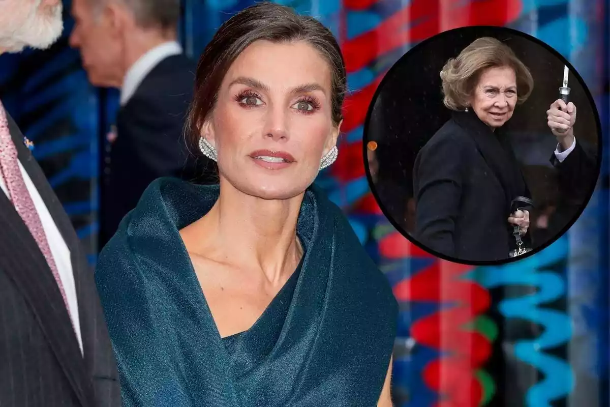 Muntatge de la reina Letizia amb una imatge de la reina Sofia