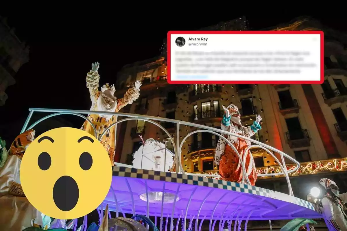 Muntatge de cavalcada dels reis mags amb un Tweet d''Álvaro Rey' i una emoticona sorpresa