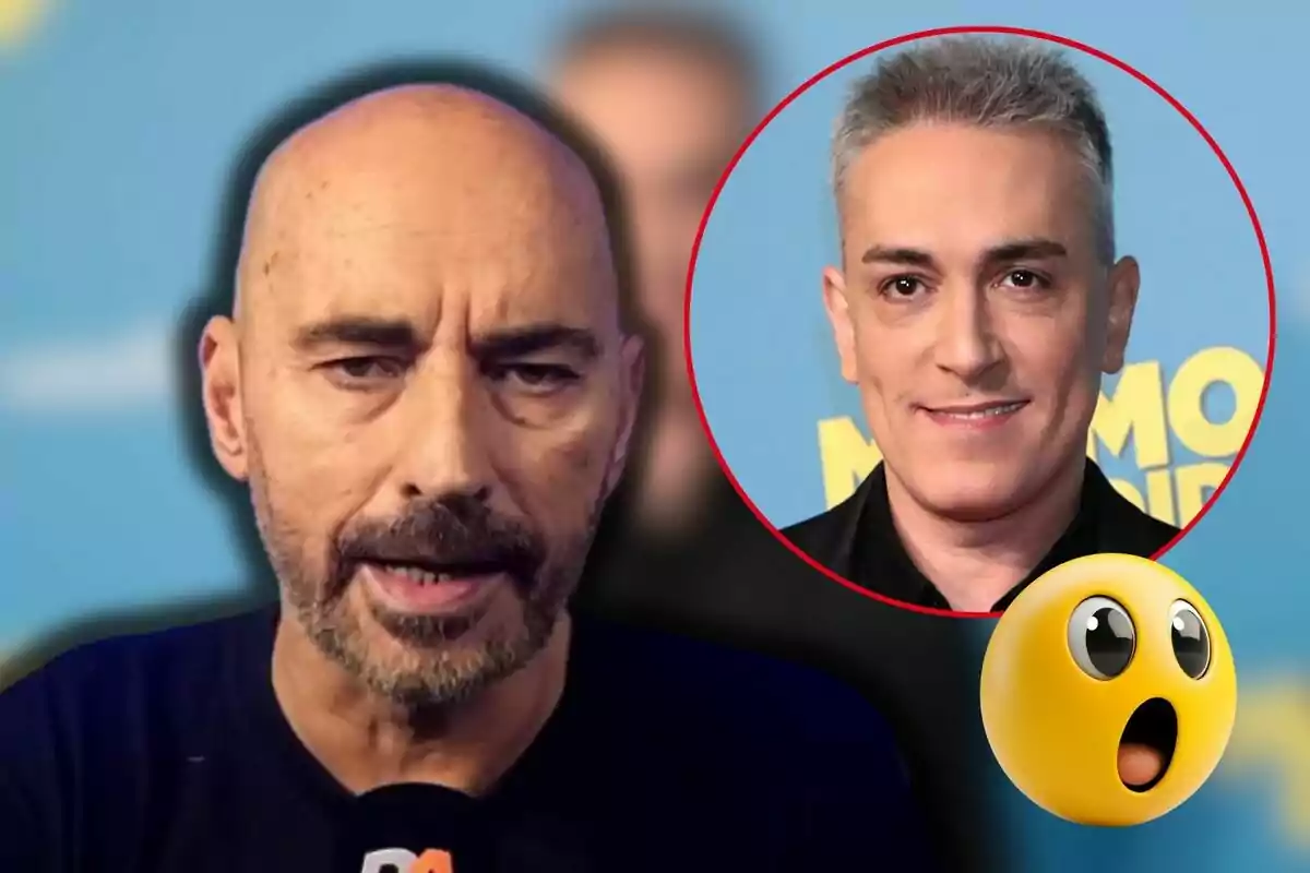 Diego Arrabal hablando frente a un micrófono, con una imagen circular de Kiko Hernández en el fondo, junto a un emoji sorprendido.