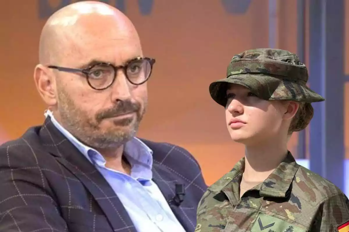 Muntatge de Diego Arrabal seriós i la princesa Leonor amb l'uniforme de l'Acadèmia