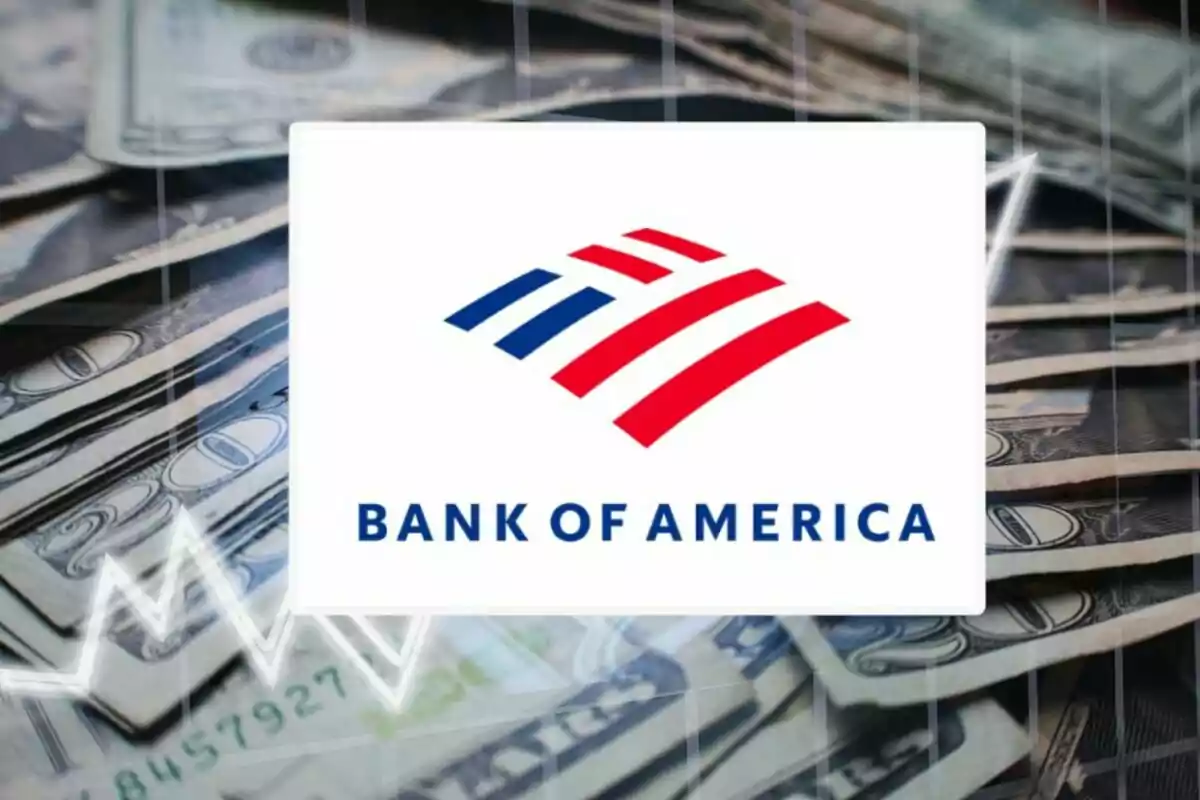 Bank of America logo on a background of dollar bills. Bank of America logo on a background of dollar bills.