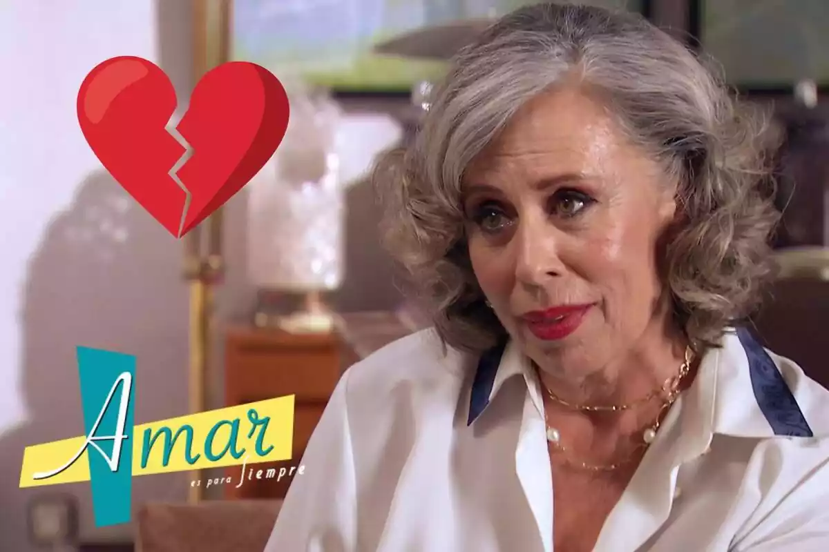 Muntatge amb el personatge d'Elena de 'Amar es para siempre' el logotip de la sèrie i un cor trencat