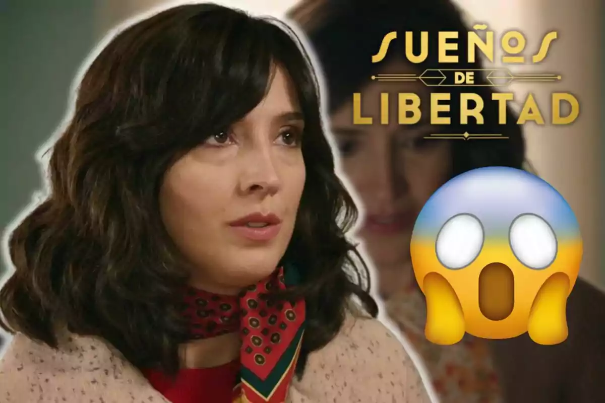 Carolina Lapausa amb cabell fosc i expressió seriosa apareix al costat del text "Sueños de Libertad" i un emoji sorprès.