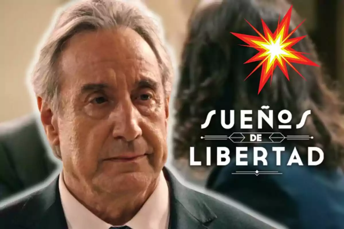 Juanjo Puigcorbé amb cabell canós i expressió seriosa apareix en primer pla amb el text "Sueños de Libertad" i un disseny d'estrella al fons.