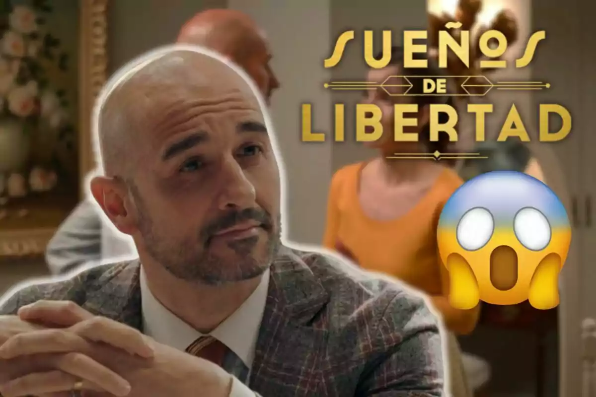 Alain Hernández amb barba i vestit a quadres apareix en primer pla amb una expressió pensativa mentre al fons es veu el títol "Sueños de Libertad" i un emoji sorprès.