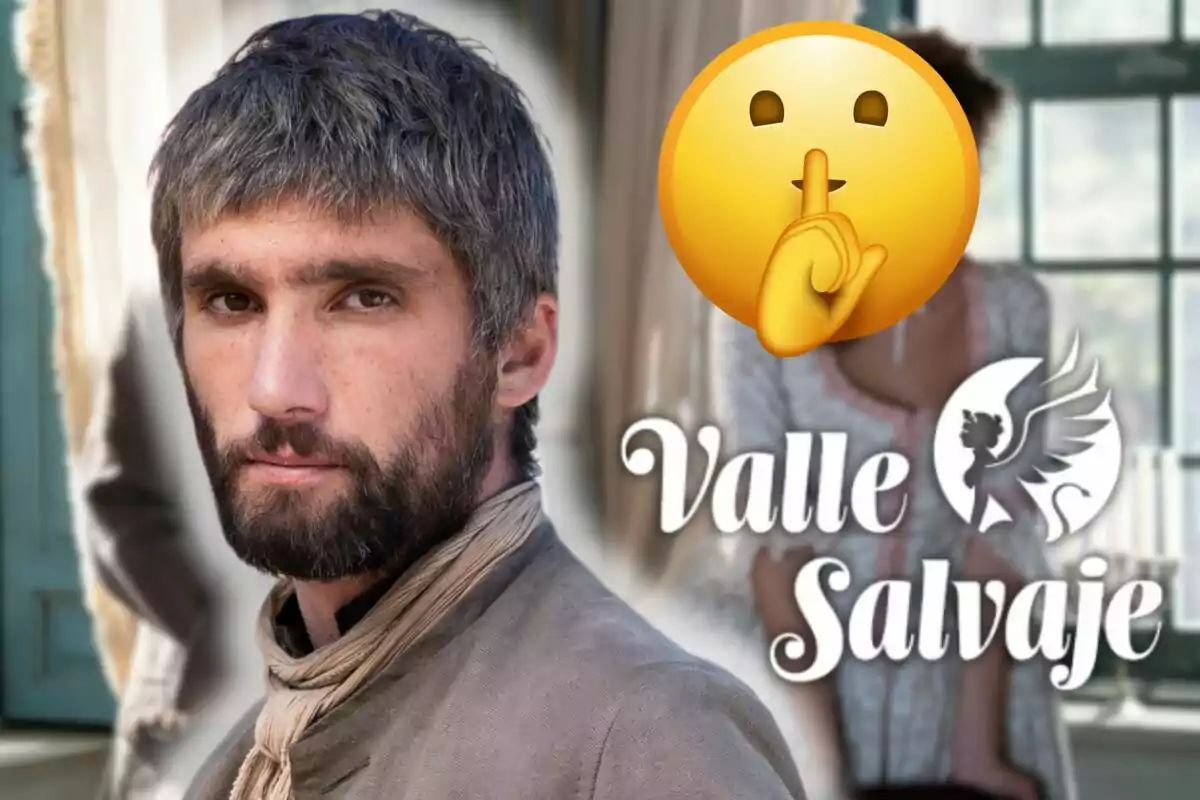 Chechu Salgado con barba y cabello corto mira hacia la cámara con una expresión seria. A su lado, hay un emoji de silencio y el texto "Valle Salvaje" junto a un logotipo de un ángel.