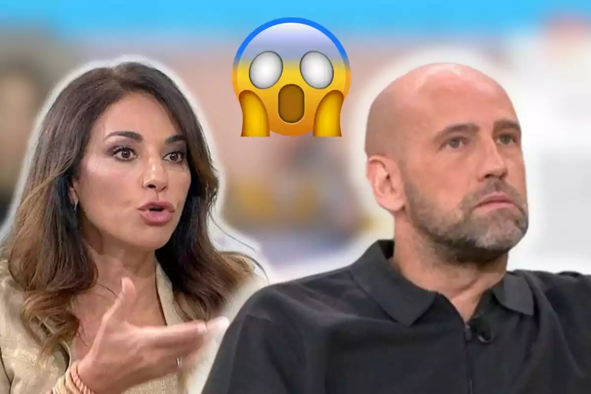 Mariló Montero y Gonzalo Miró en una conversación acalorada con un emoji sorprendido en el fondo.