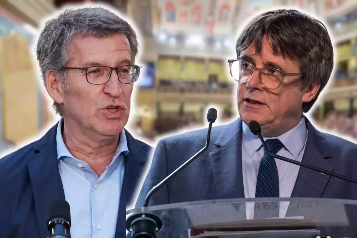 Muntatge d'Alberto Núñez Feijoó i Carles Puigdemont al Congrés dels Diputats