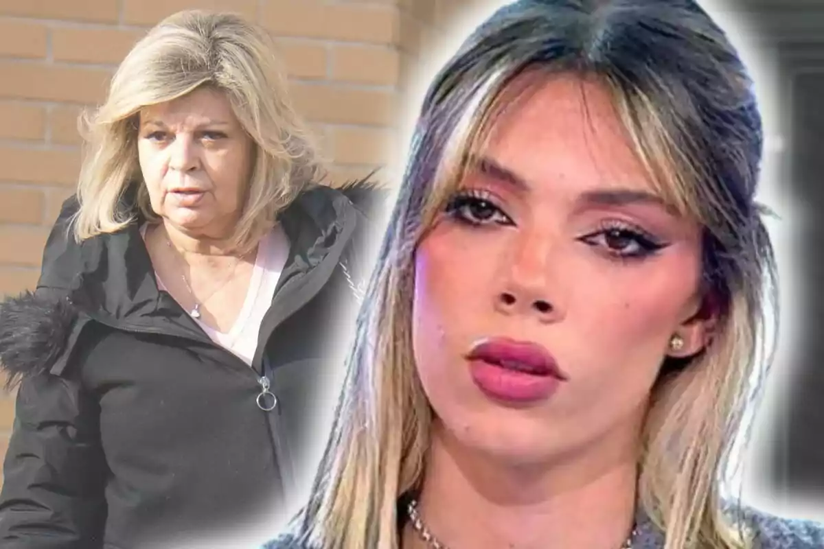 Dos mujeres con expresiones serias, una es Alejandra Rubio con rostro serio y otra es Terelu Campos, también con rostro serio andando por la calle.