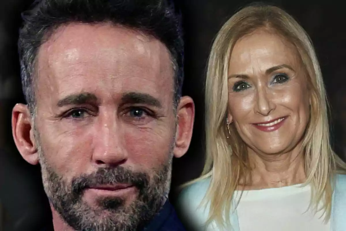 Dues persones posant juntes, una dona rossa somrient que és Cristina Cifuentes i un home amb barba, que és Álvaro Muñoz Escassi, tots dos en un fons fosc.