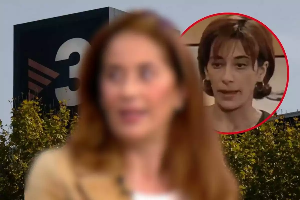 Muntatge de fotos de l'actriu Cristina Dilla en primer pla desenfocada amb una imatge circular en una sèrie de TV3.