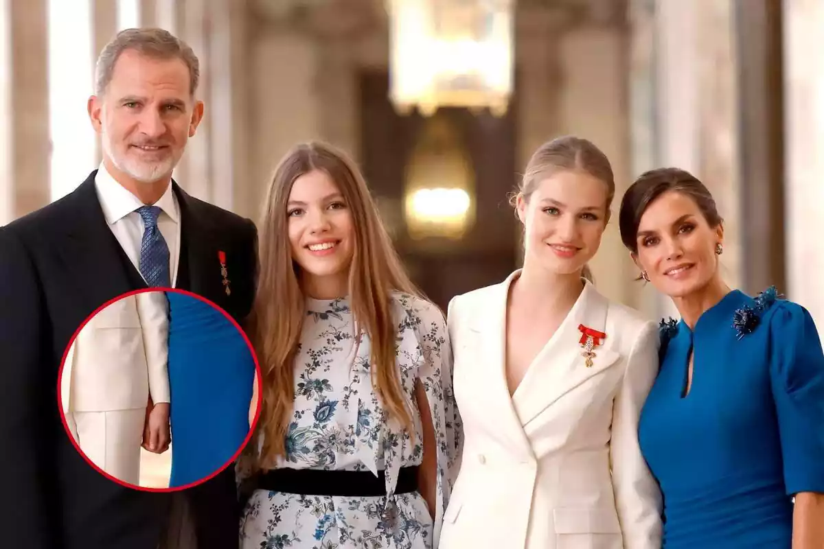 Muntatge de fotos de la Família Reial Espanyola amb la foto de la seva felicitació per Nadal i un plànol detall de les mans de la reina Letizia i la princesa Leonor