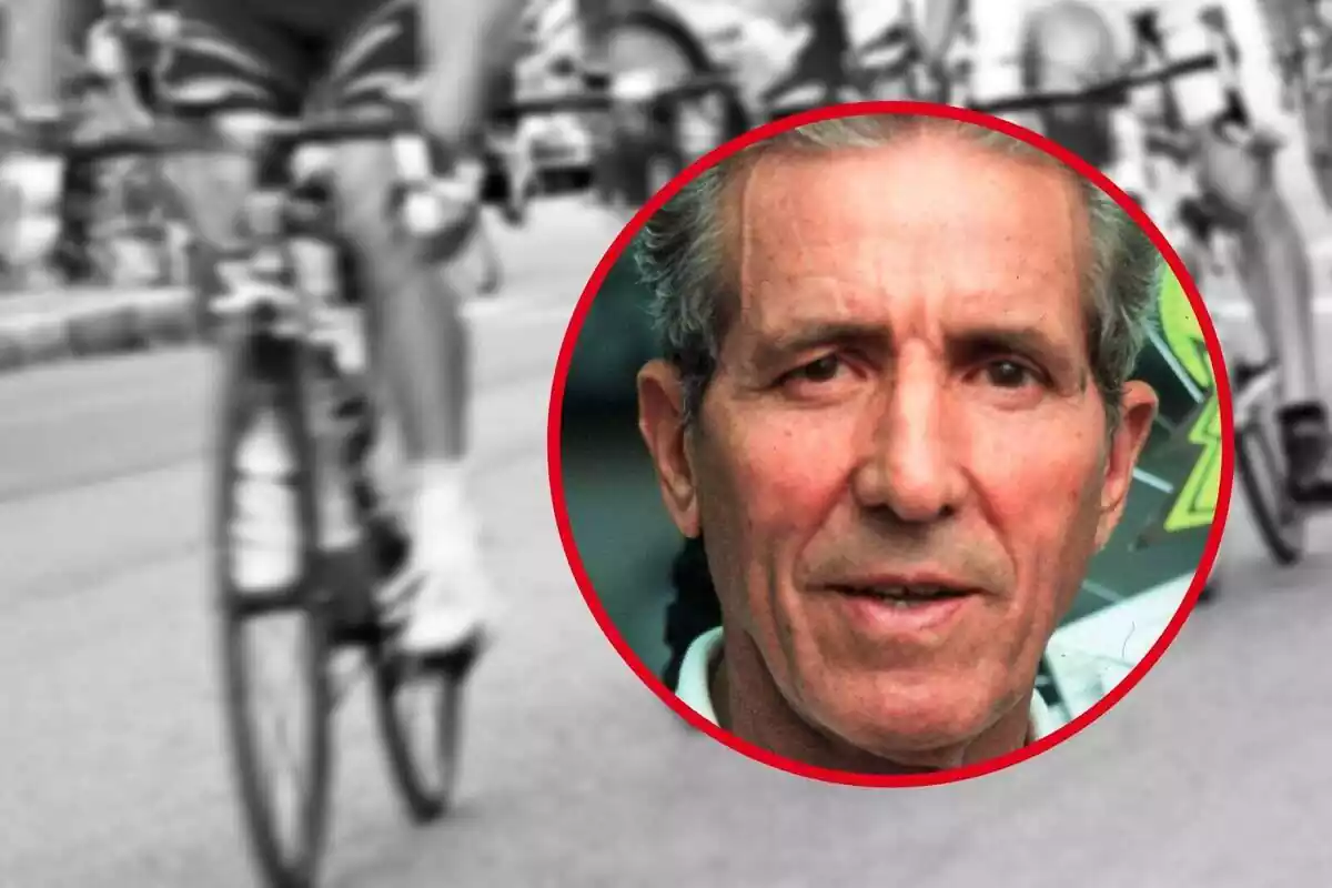 Muntatge de fotos del ciclista Federico Martín Bahamontes, 'El Águila de Toledo', i una imatge del Tour de França de fons