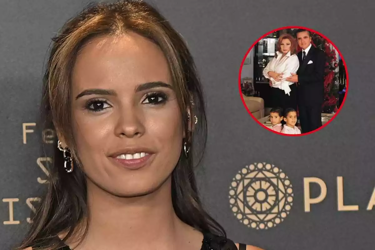 Muntatge de fotos de Gloria Camila mirant a càmera somrient i una imatge inèdita d'ella i el seu germà amb els pares, Rocío Jurado i José Ortega Cano