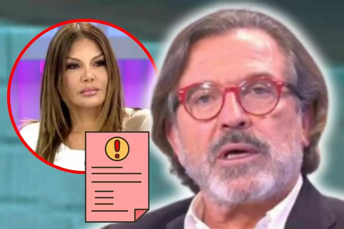 Muntatge de fotos de primer pla de Pepe Navarro i Ivonne Reyes, tots dos amb rostre seriós i un emoji d'un document al costat.