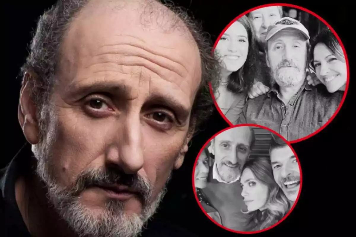 Muntatge de fotos de José Luis Gil, amb rostre seriós, i al costat, a l'interior de circulats imatges d'ell amb la família i amb els companys de feina