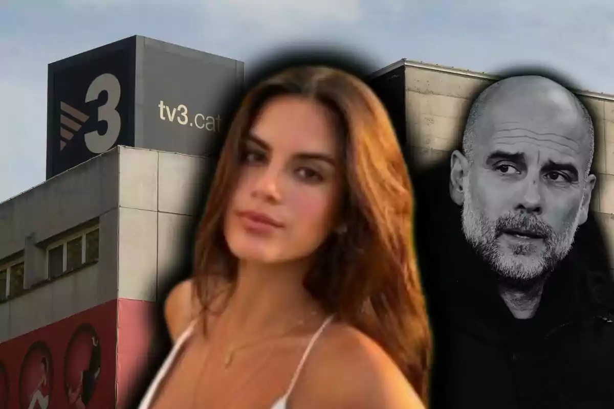 Montaje de fotos de primer plano de Maria Guardiola y su padre, Pep Guardiola, con un edificio de TV3 de fondo.