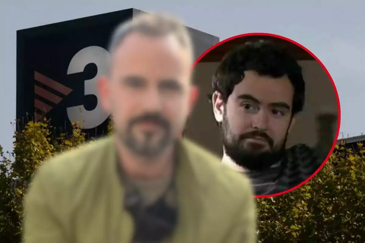 Muntatge de fotos de l'actor Pau Roca desenfocat en primer pla amb una imatge circular d'ell a la sèrie 'Ventdelplà' de TV3.